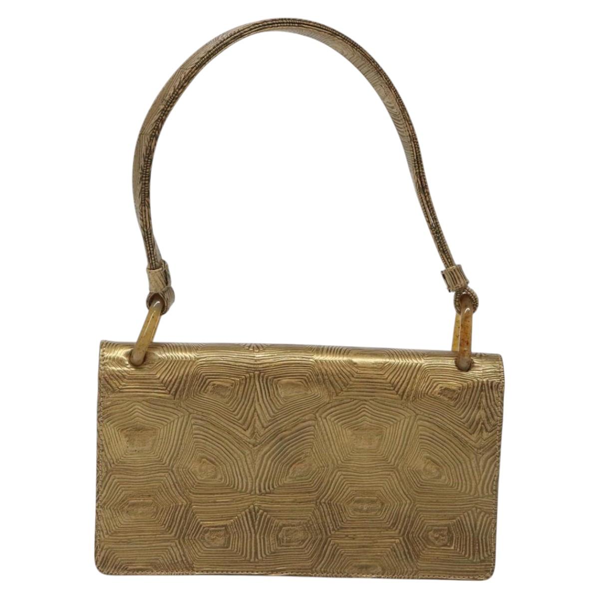 PRADA Shoulder Bag Leather Gold Auth 117899