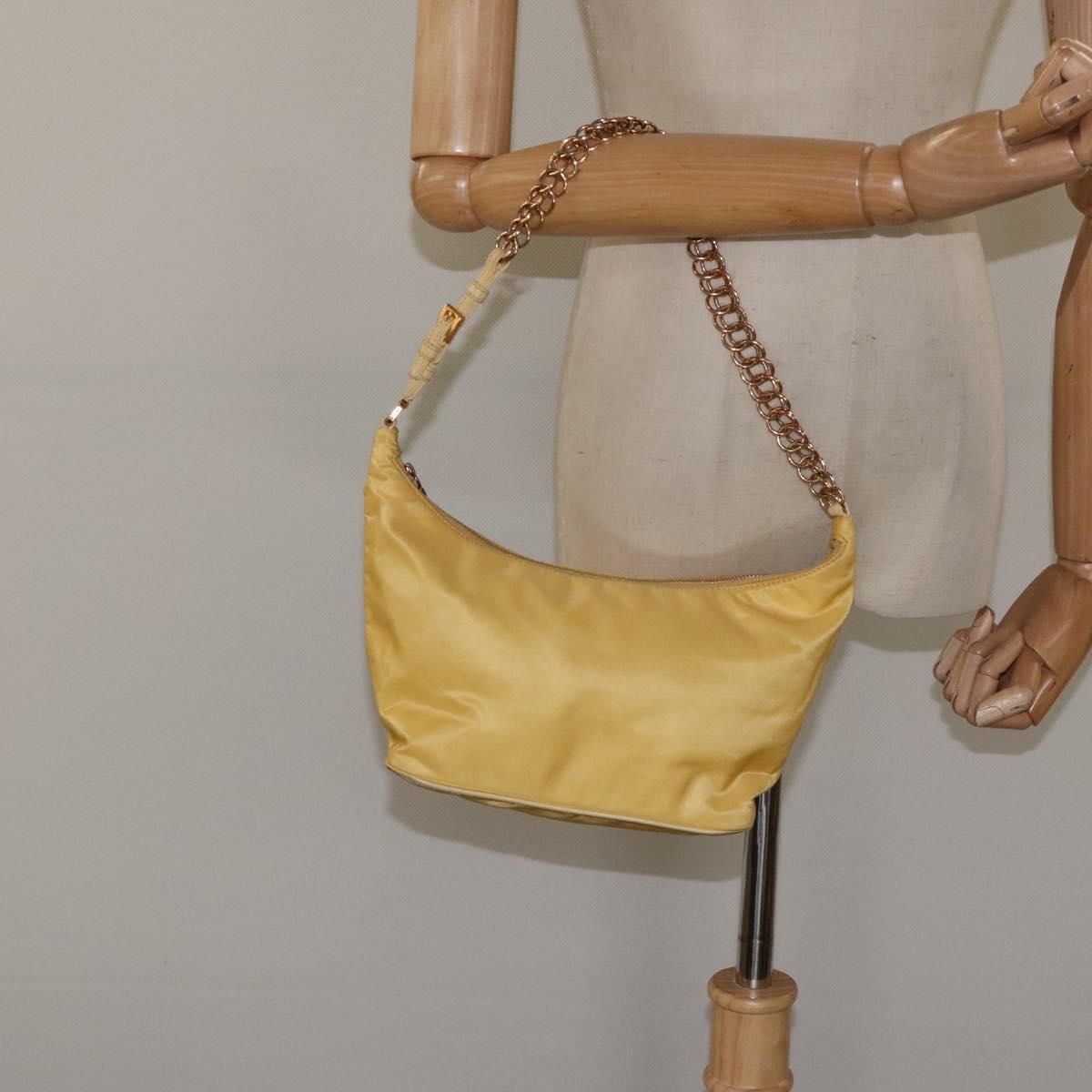 PRADA Chain Shoulder Bag Nylon Yellow Gold Auth 117900A