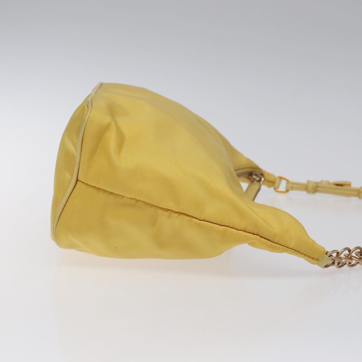 PRADA Chain Shoulder Bag Nylon Yellow Gold Auth 117900A