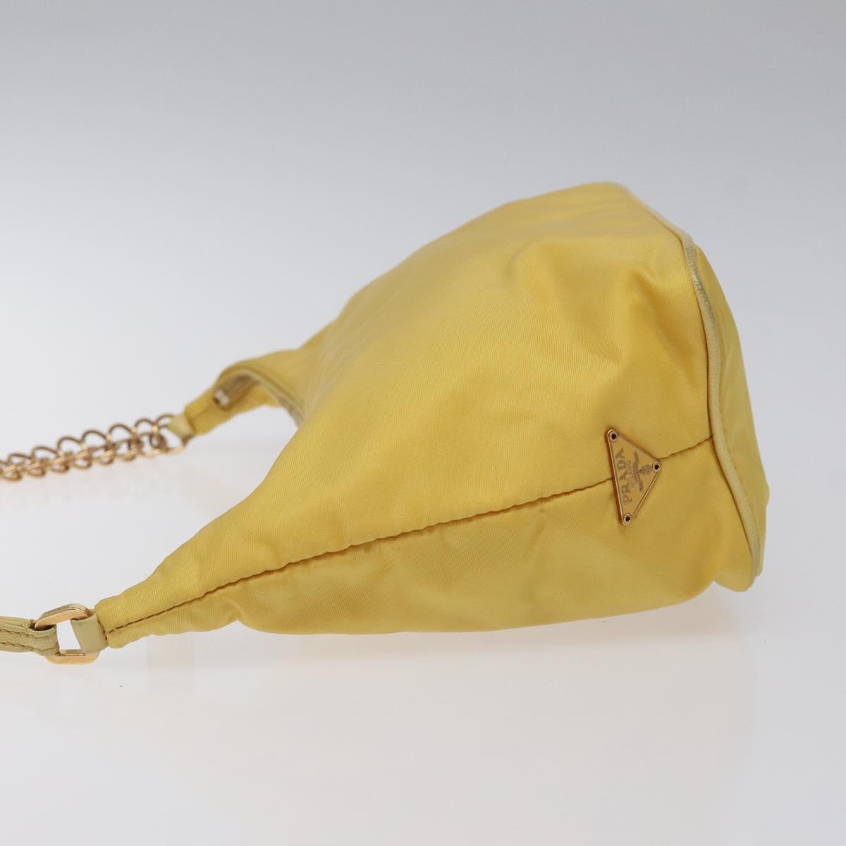PRADA Chain Shoulder Bag Nylon Yellow Gold Auth 117900A