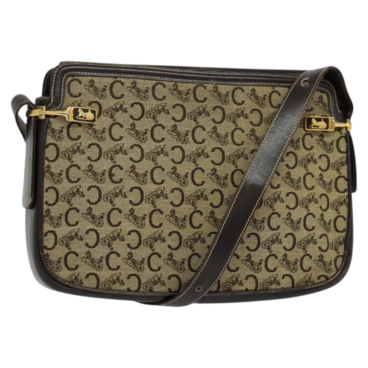 CELINE C Sulky Shoulder Bag Canvas Beige Gold Auth 117907