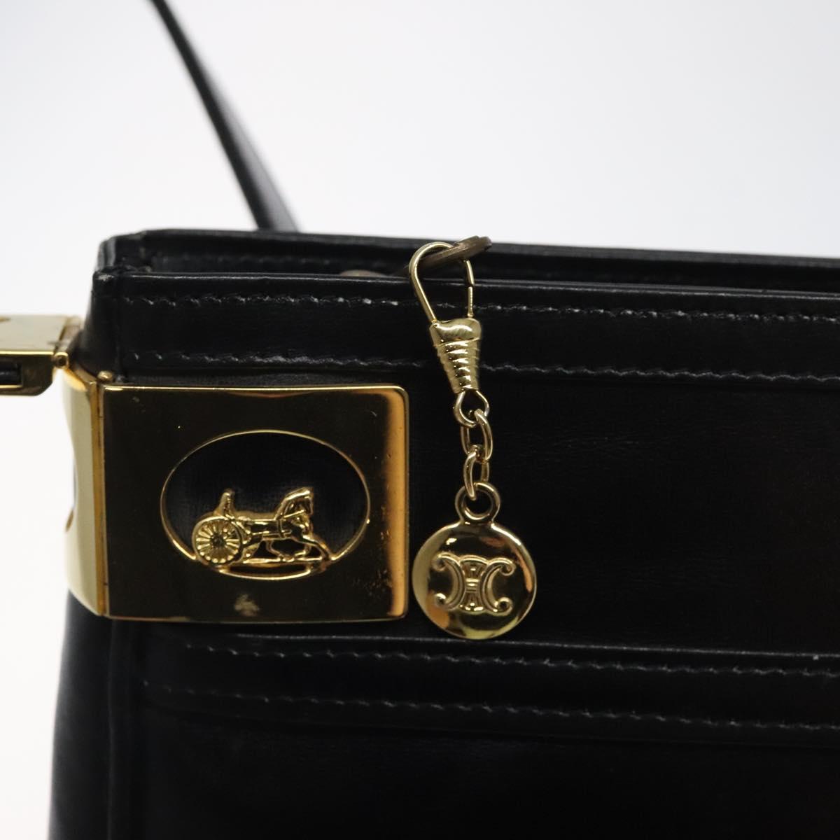 CELINE Shoulder Bag Leather Black Gold Auth 117924
