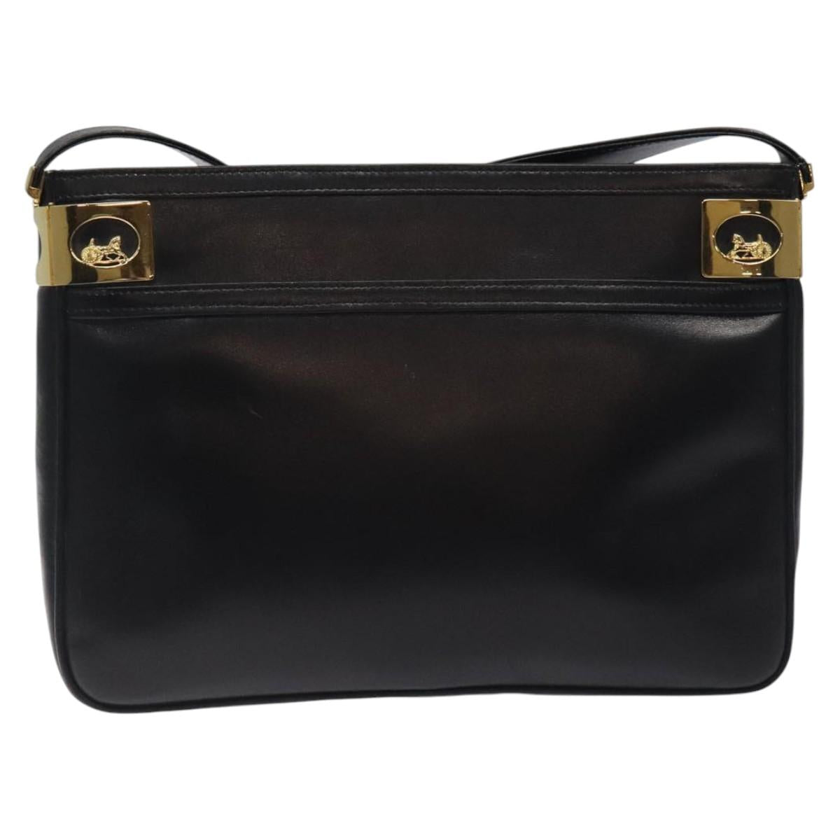 CELINE Shoulder Bag Leather Black Gold Auth 117924