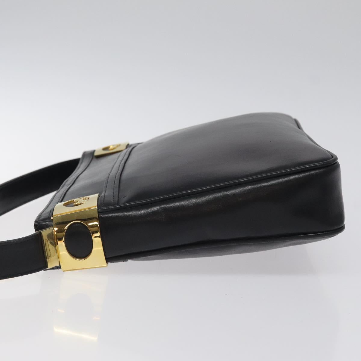 CELINE Shoulder Bag Leather Black Gold Auth 117924