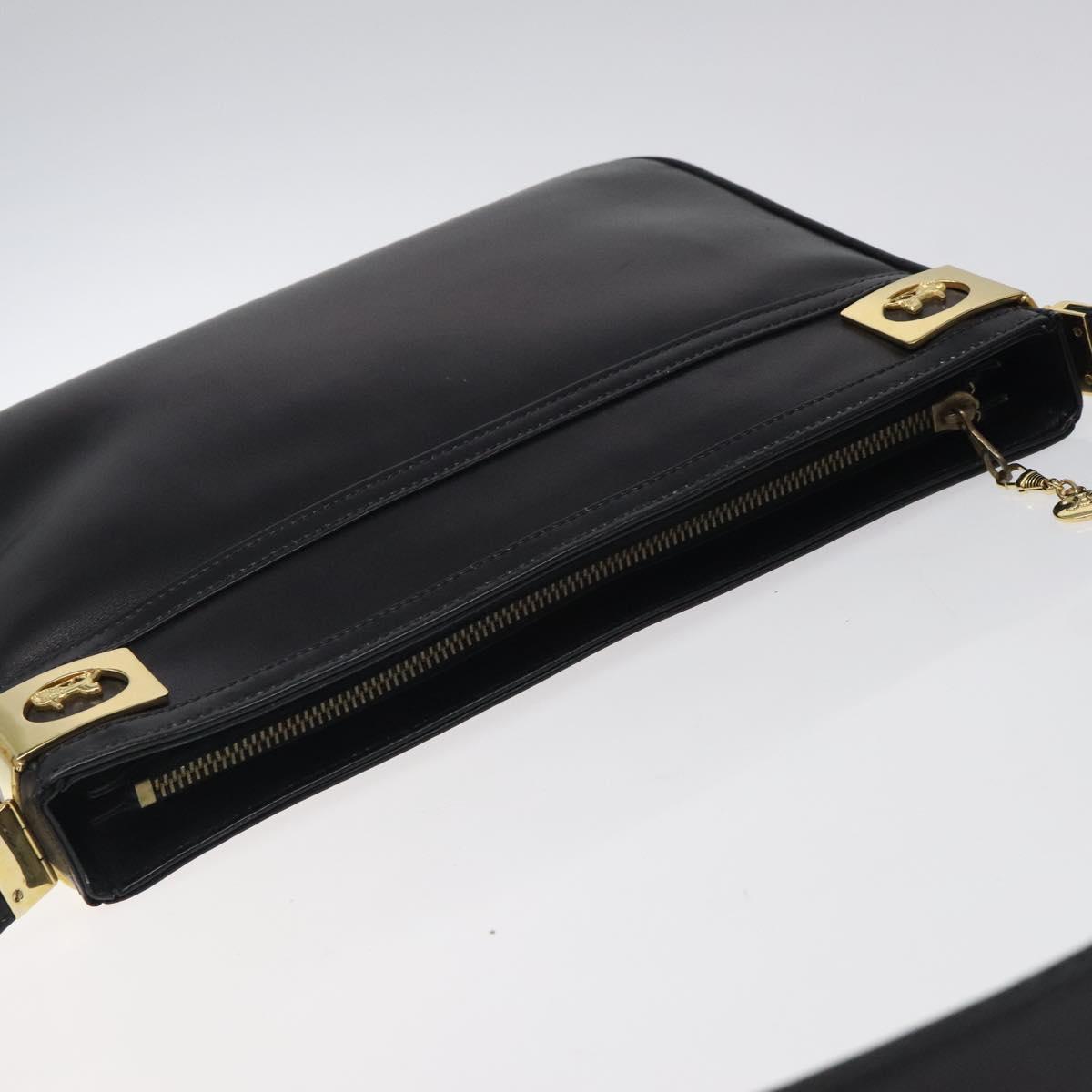CELINE Shoulder Bag Leather Black Gold Auth 117924