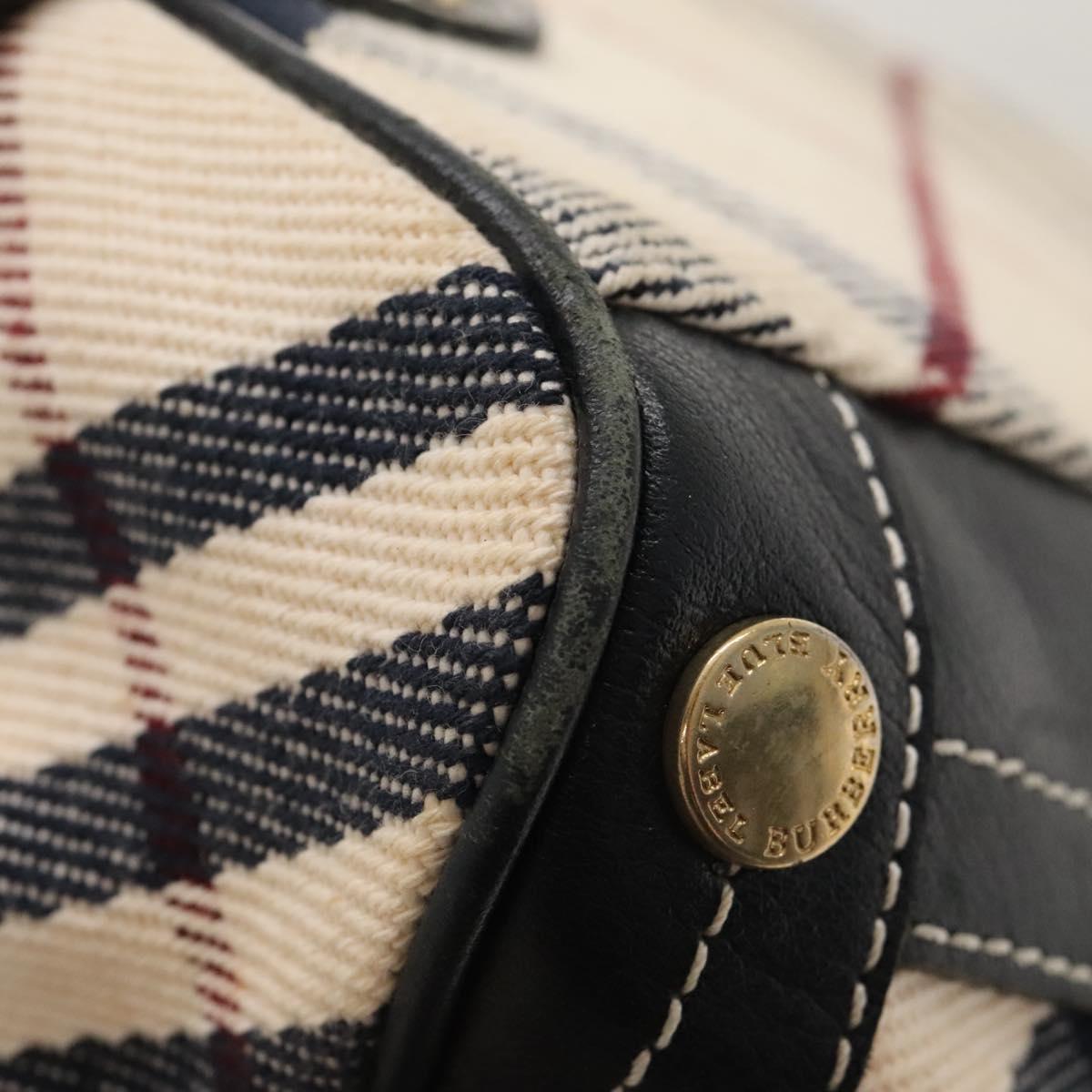 BURBERRY Nova Check Blue Label Tote Bag Canvas Beige Gold Auth 117928