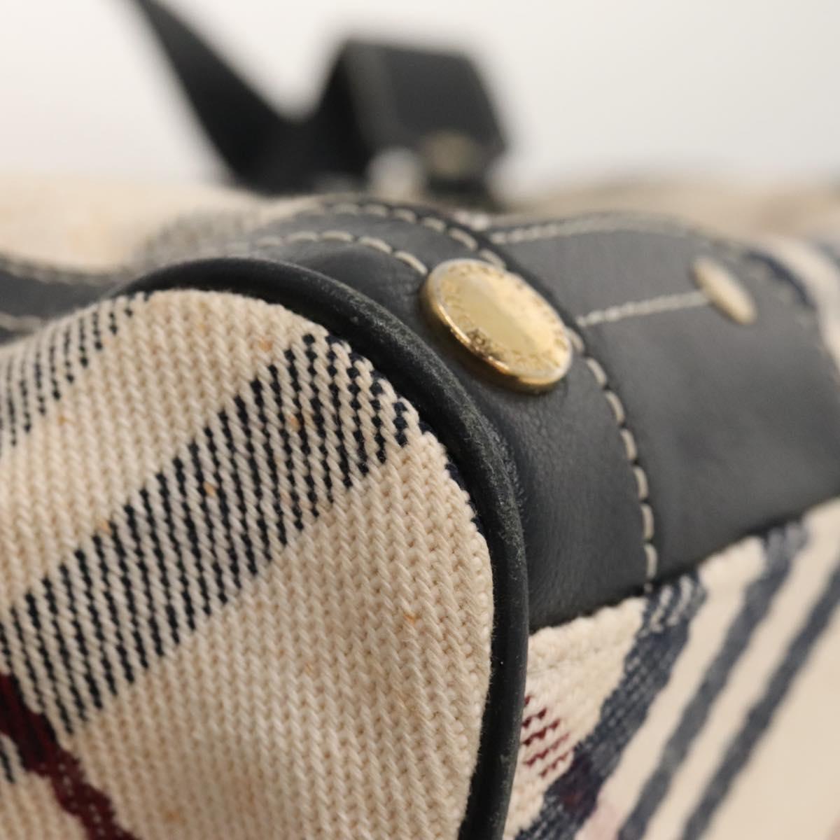 BURBERRY Nova Check Blue Label Tote Bag Canvas Beige Gold Auth 117928
