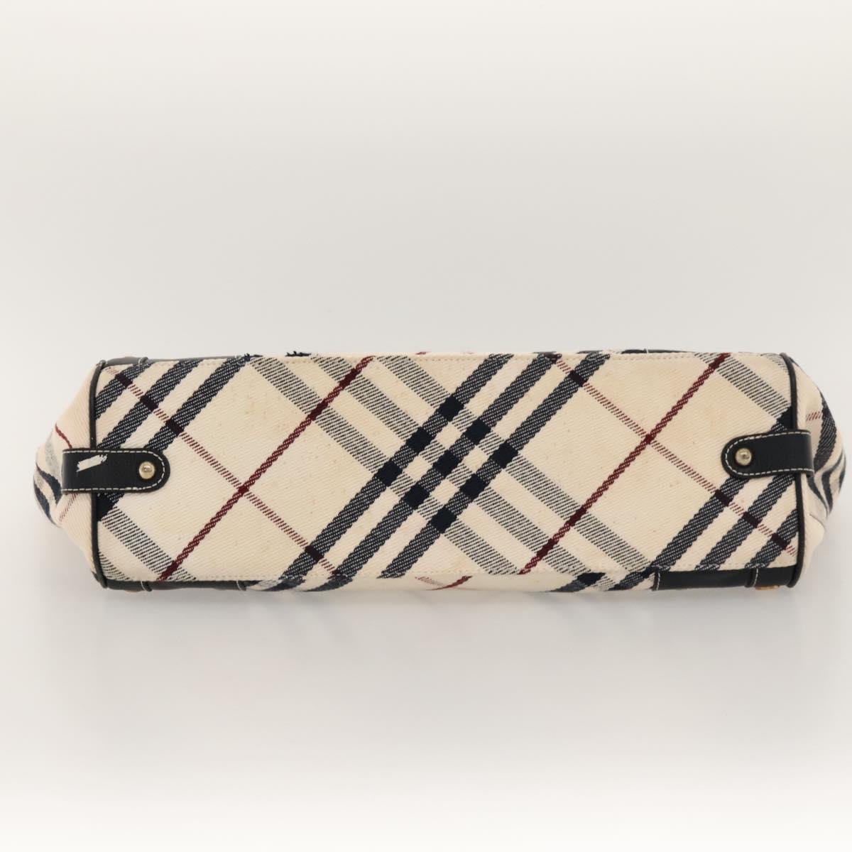 BURBERRY Nova Check Blue Label Tote Bag Canvas Beige Gold Auth 117928