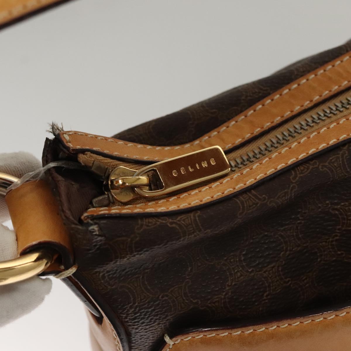CELINE Macadam Canvas Shoulder Bag PVC Leather Brown Gold Auth 117957
