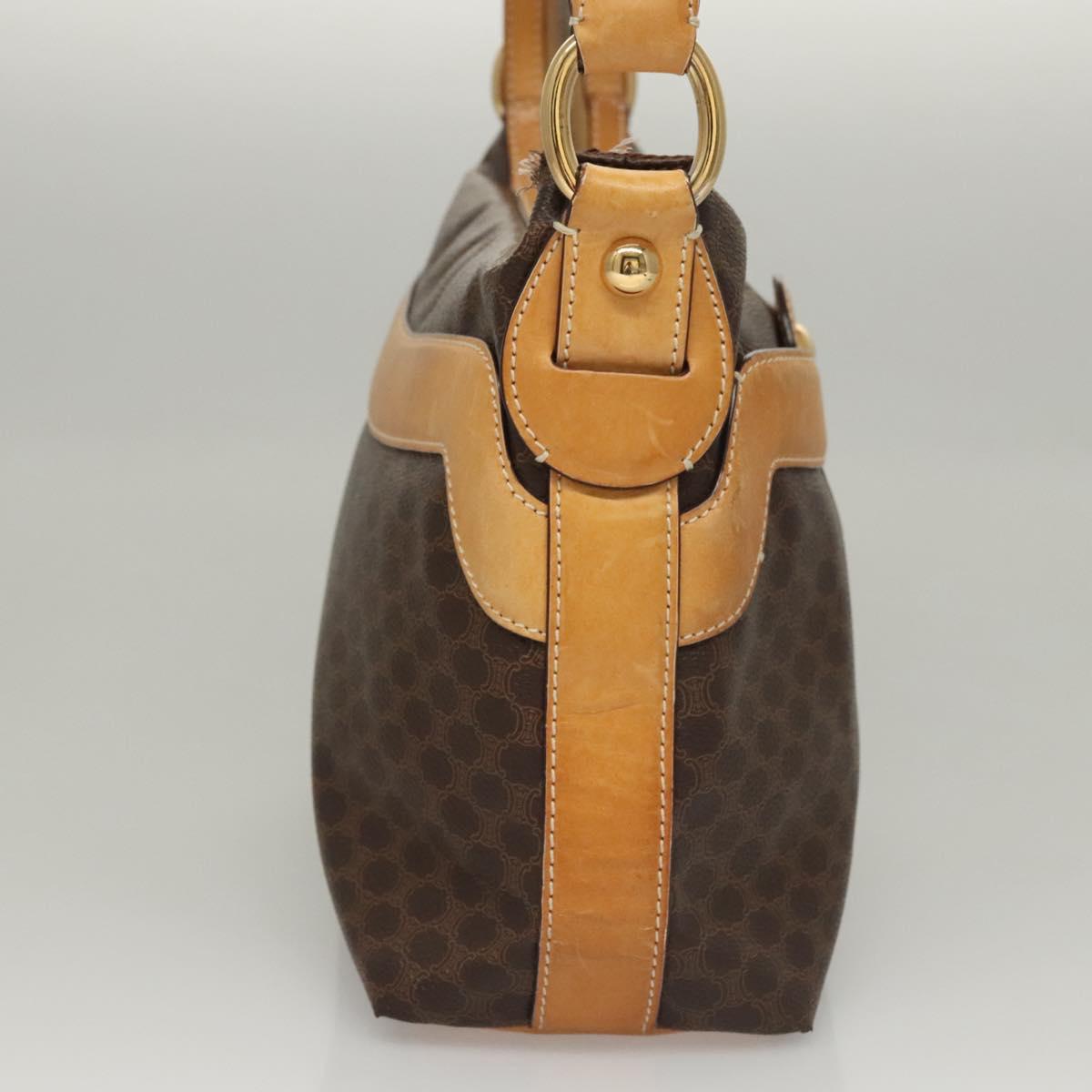 CELINE Macadam Canvas Shoulder Bag PVC Leather Brown Gold Auth 117957