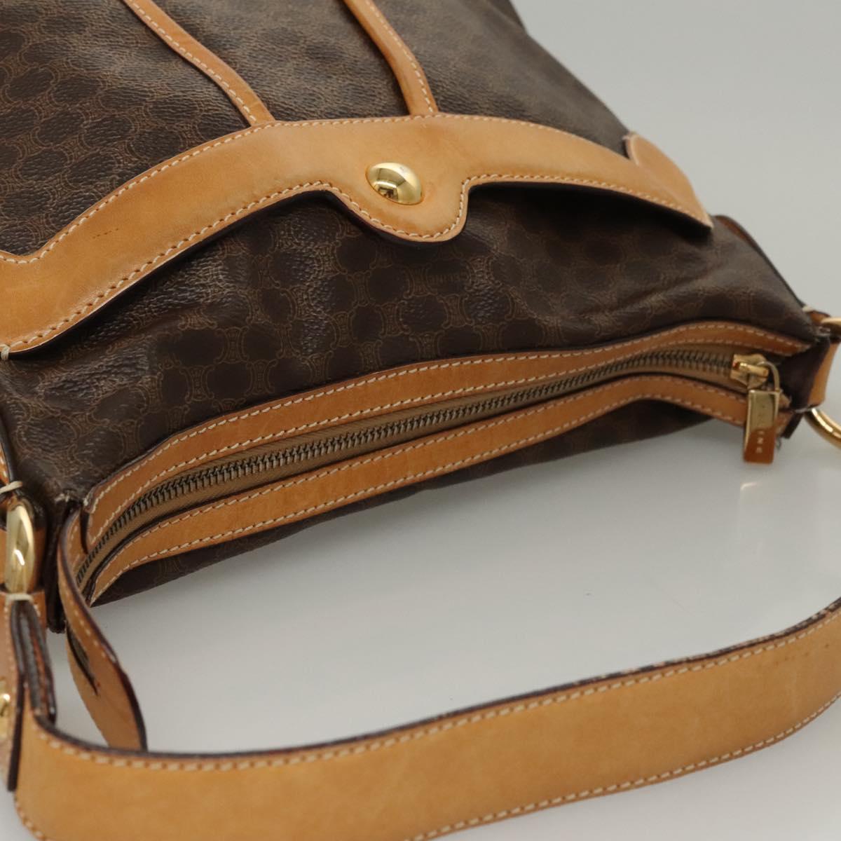 CELINE Macadam Canvas Shoulder Bag PVC Leather Brown Gold Auth 117957