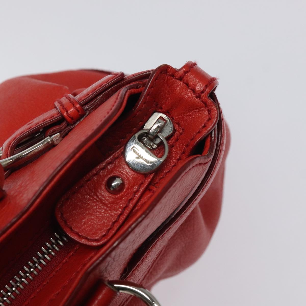 Salvatore Ferragamo Gancini Shoulder Bag Leather Red Silver Auth 117972