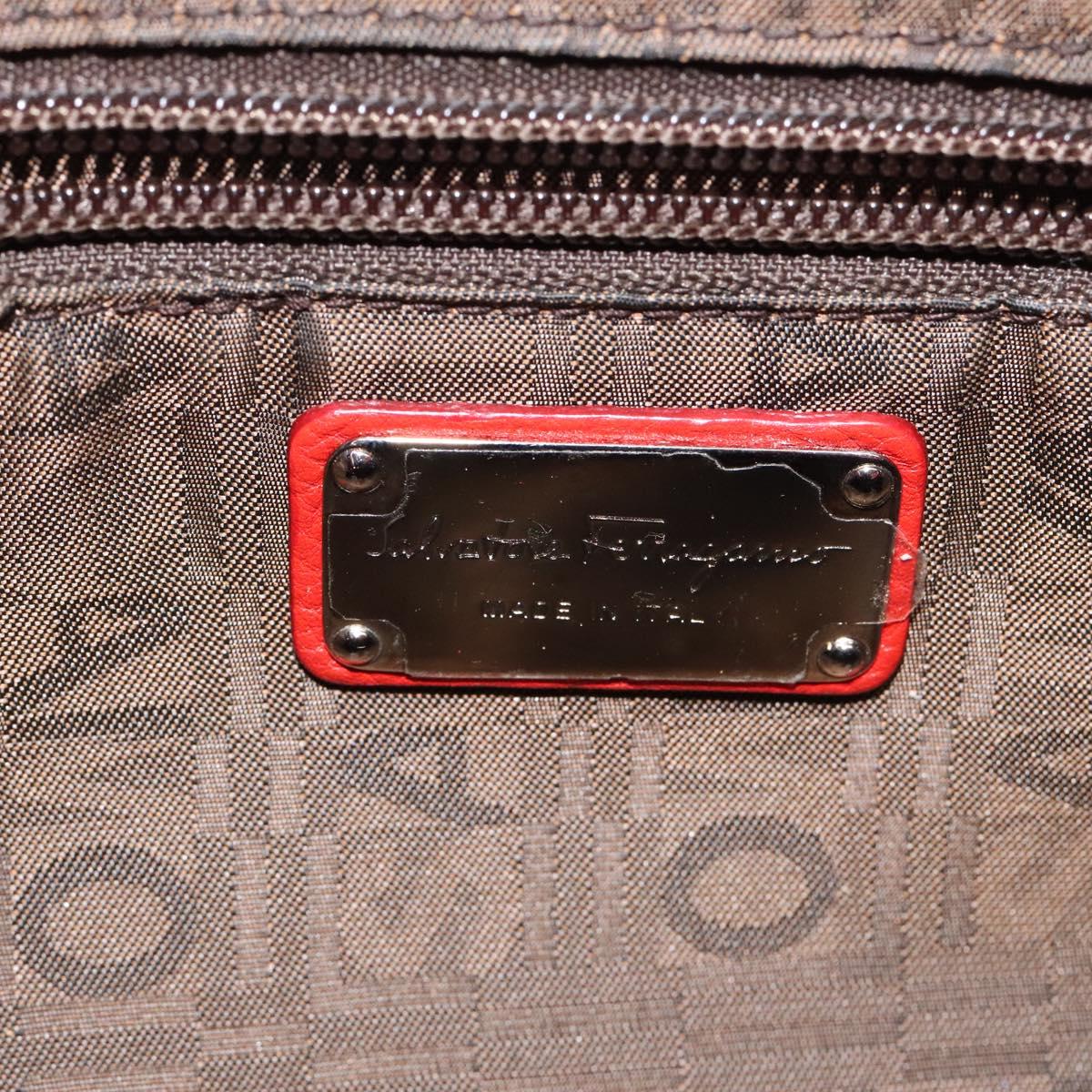 Salvatore Ferragamo Gancini Shoulder Bag Leather Red Silver Auth 117972