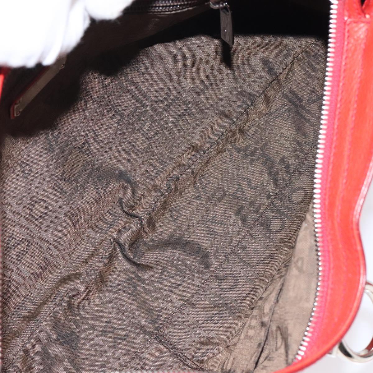 Salvatore Ferragamo Gancini Shoulder Bag Leather Red Silver Auth 117972