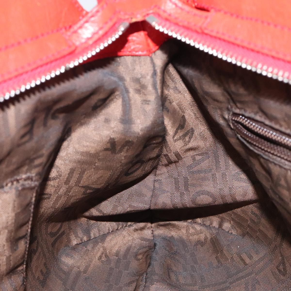 Salvatore Ferragamo Gancini Shoulder Bag Leather Red Silver Auth 117972