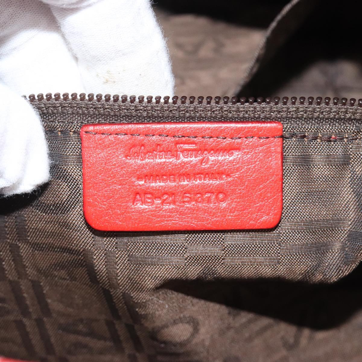 Salvatore Ferragamo Gancini Shoulder Bag Leather Red Silver Auth 117972