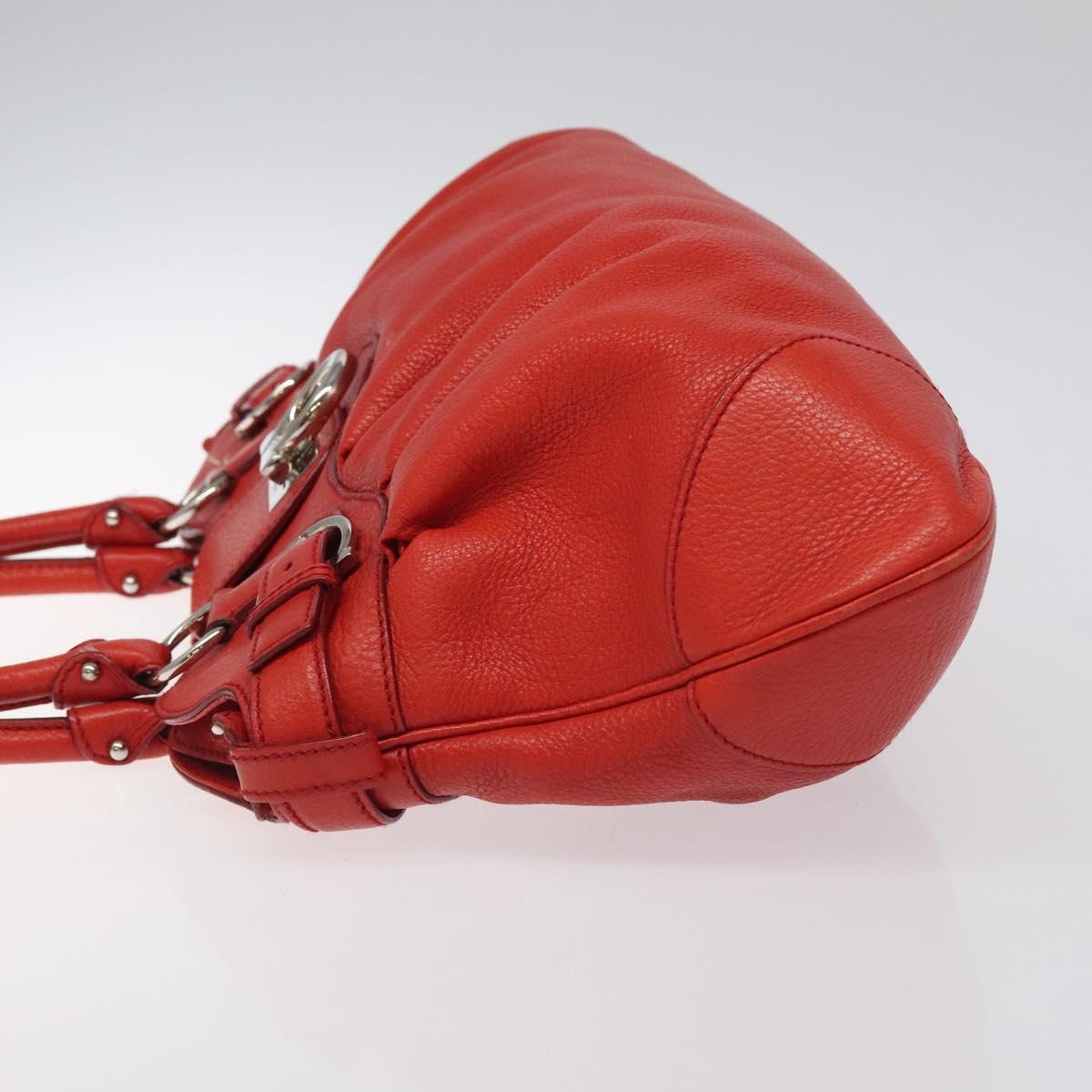 Salvatore Ferragamo Gancini Shoulder Bag Leather Red Silver Auth 117972