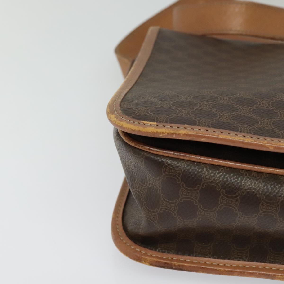 CELINE Macadam Canvas Shoulder Bag PVC Leather Brown Gold Auth 117973