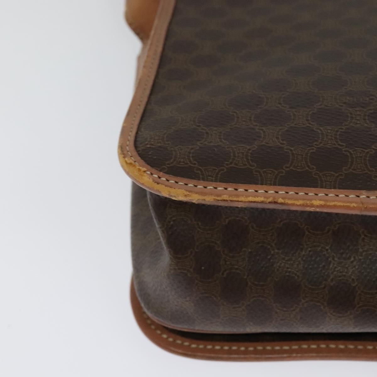 CELINE Macadam Canvas Shoulder Bag PVC Leather Brown Gold Auth 117973