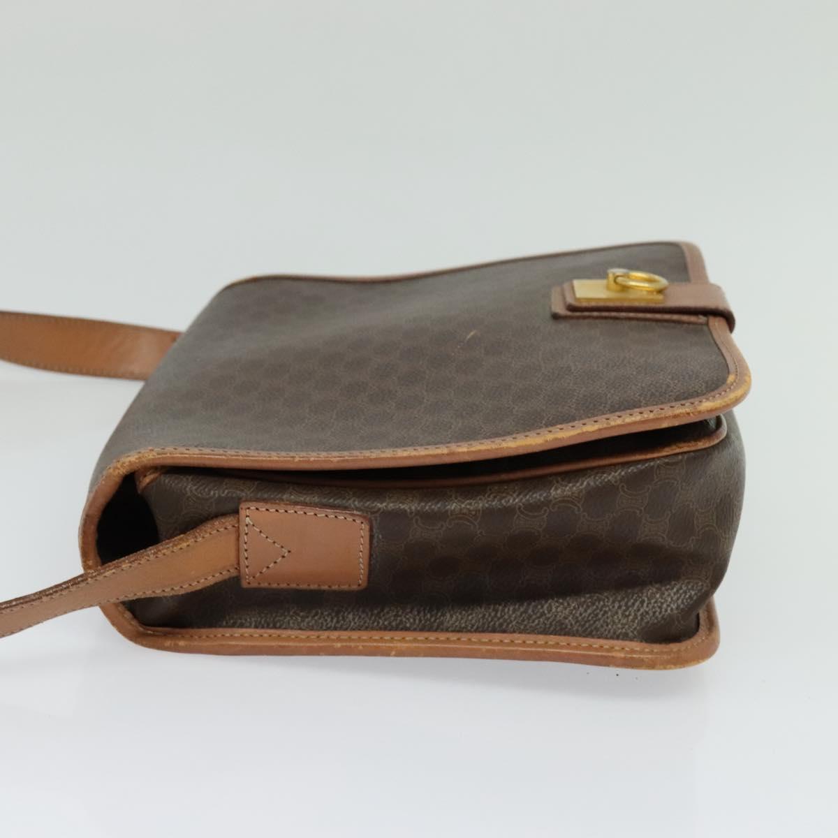 CELINE Macadam Canvas Shoulder Bag PVC Leather Brown Gold Auth 117973