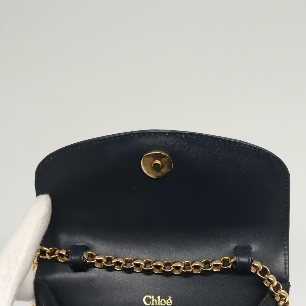Chloe Chain Shoulder Bag Leather Navy Gold Auth 117976
