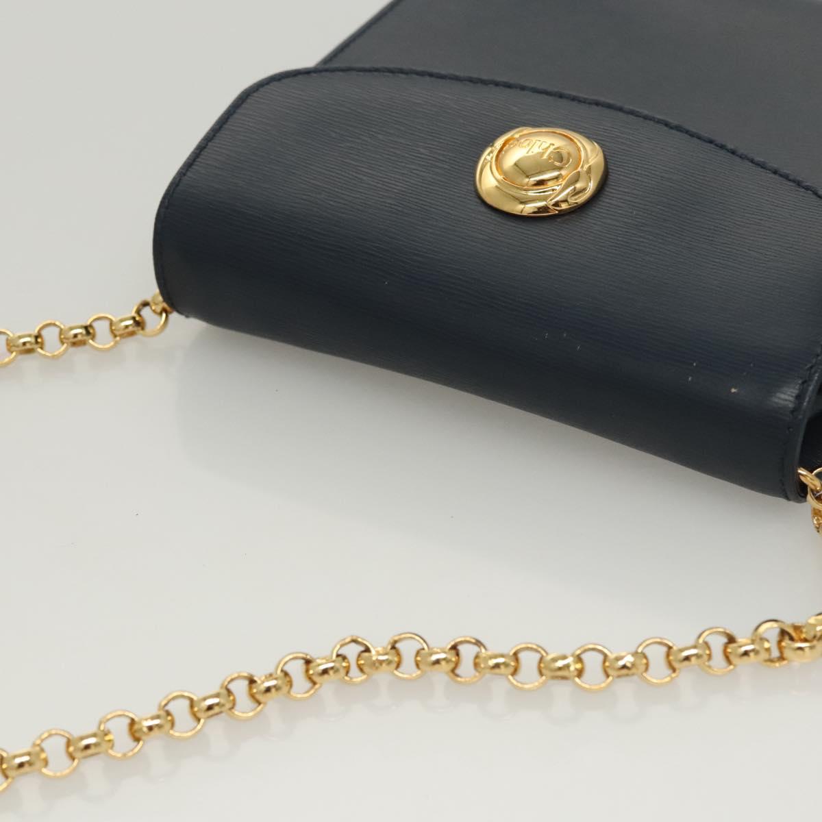 Chloe Chain Shoulder Bag Leather Navy Gold Auth 117976