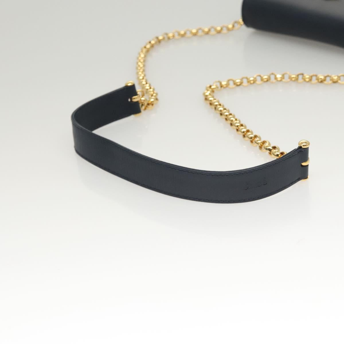 Chloe Chain Shoulder Bag Leather Navy Gold Auth 117976