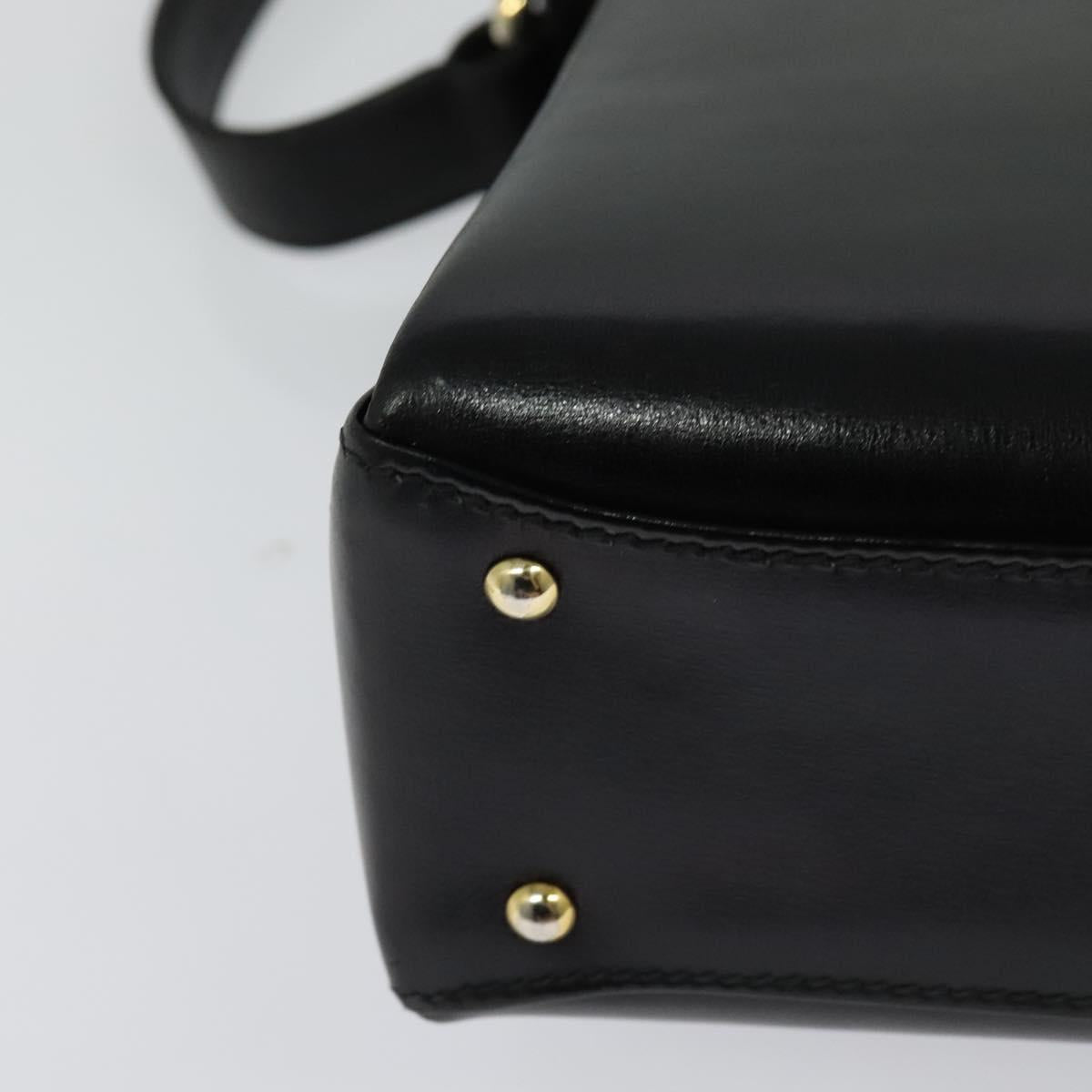 GUCCI Shoulder Bag Leather 2way Black Gold Auth 117991