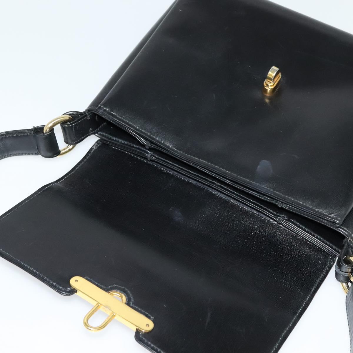 GUCCI Shoulder Bag Leather 2way Black Gold Auth 117991