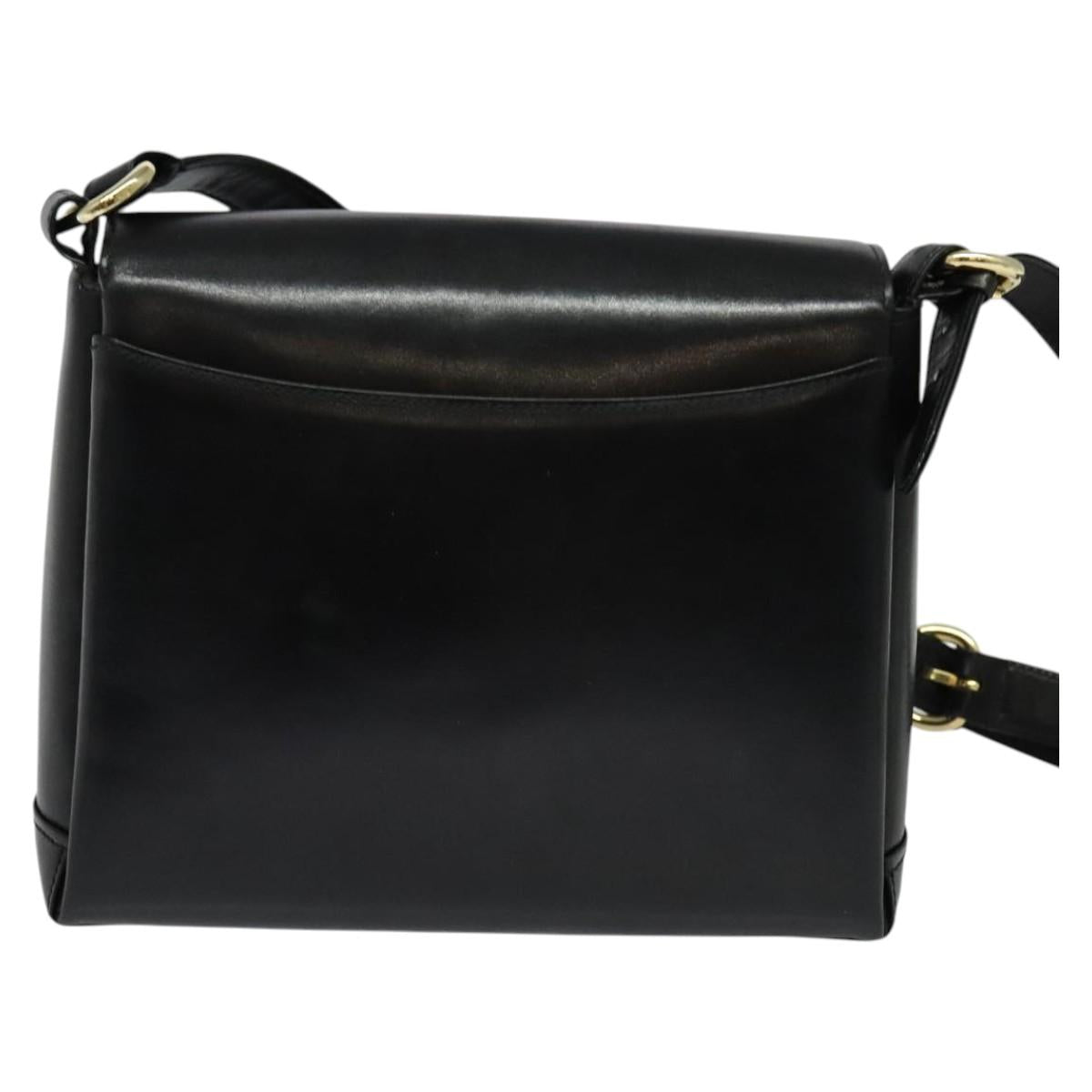 GUCCI Shoulder Bag Leather 2way Black Gold Auth 117991