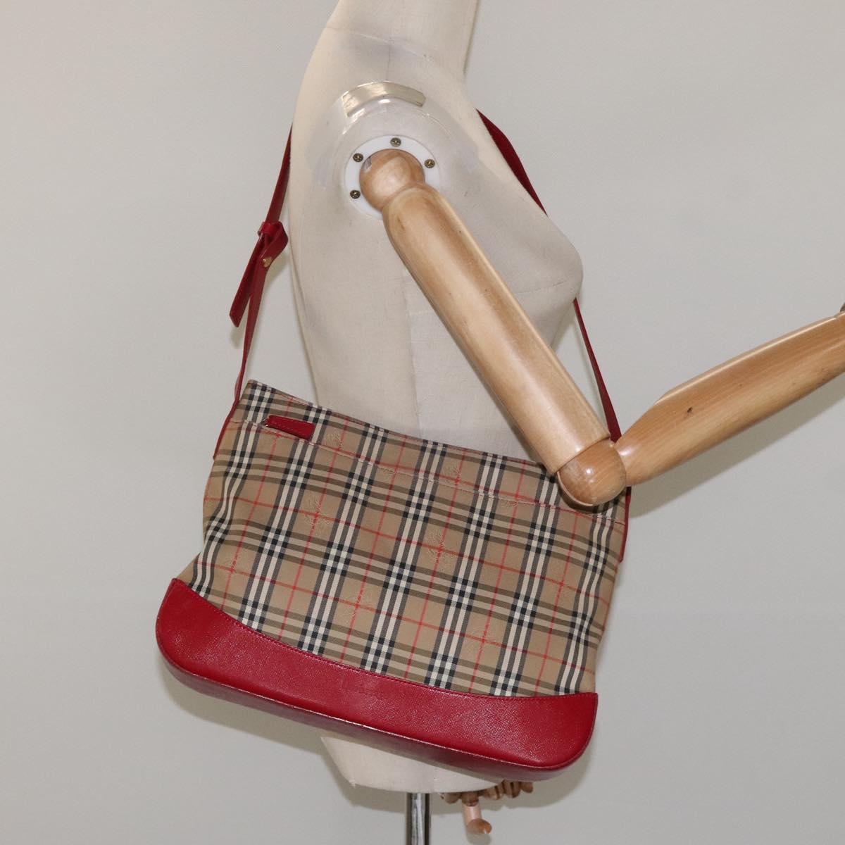 Burberrys Nova Check Shoulder Bag Canvas Beige Gold Auth 117995