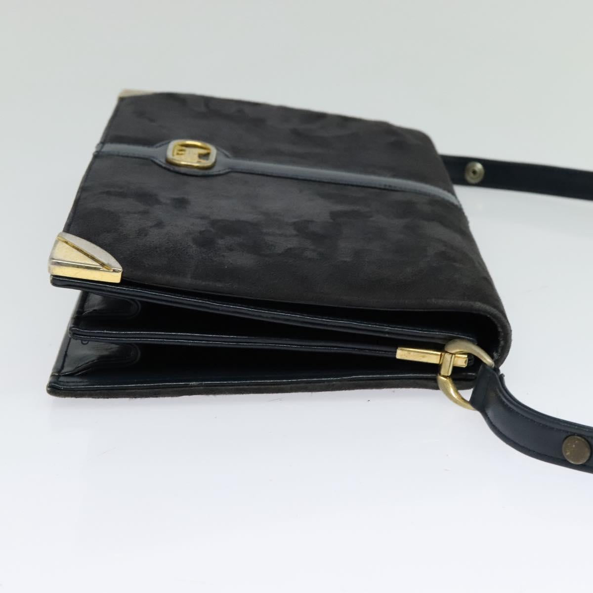 CELINE Shoulder Bag Suede Navy Gold Auth 118002