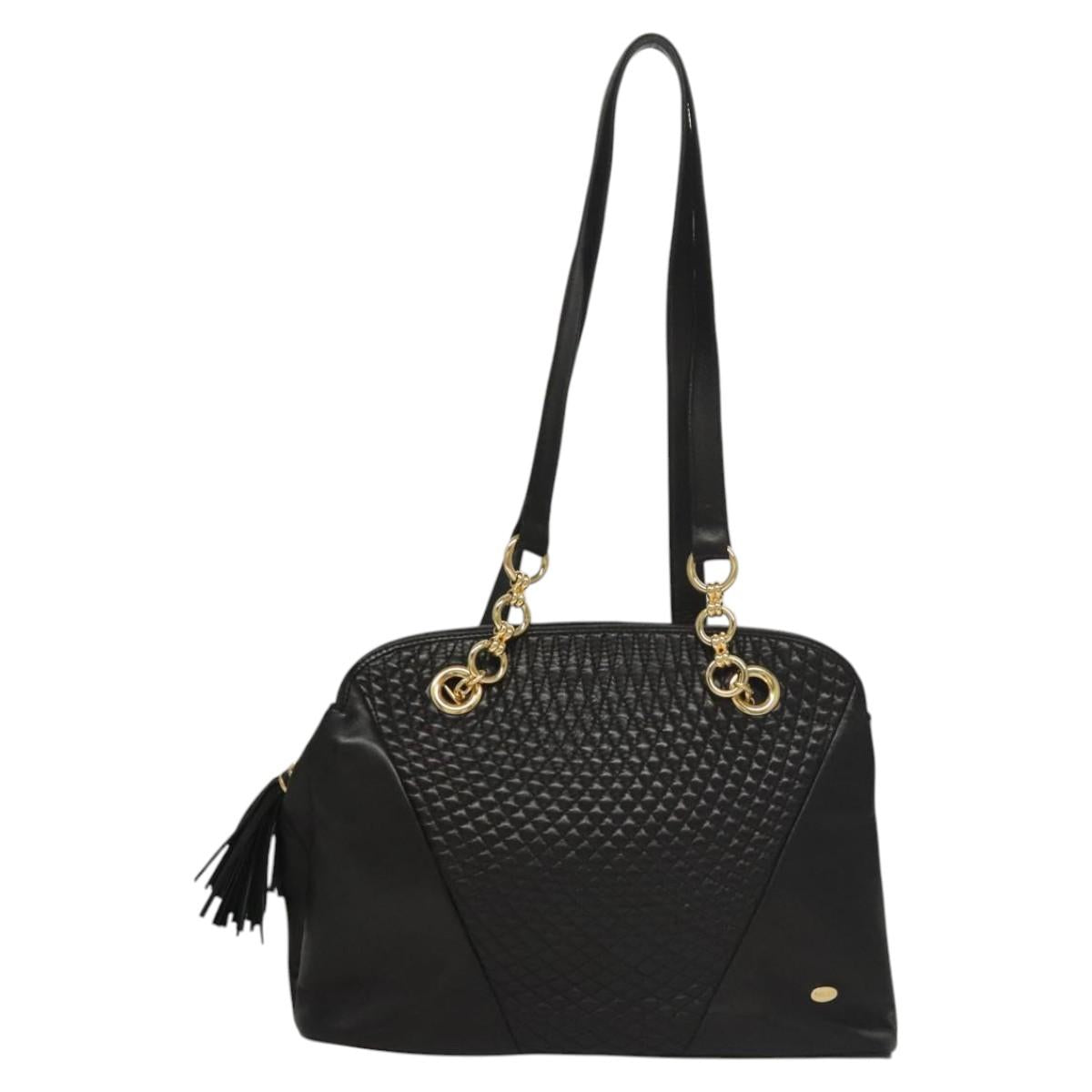BALLY Shoulder Bag Leather Black Gold Auth 118003