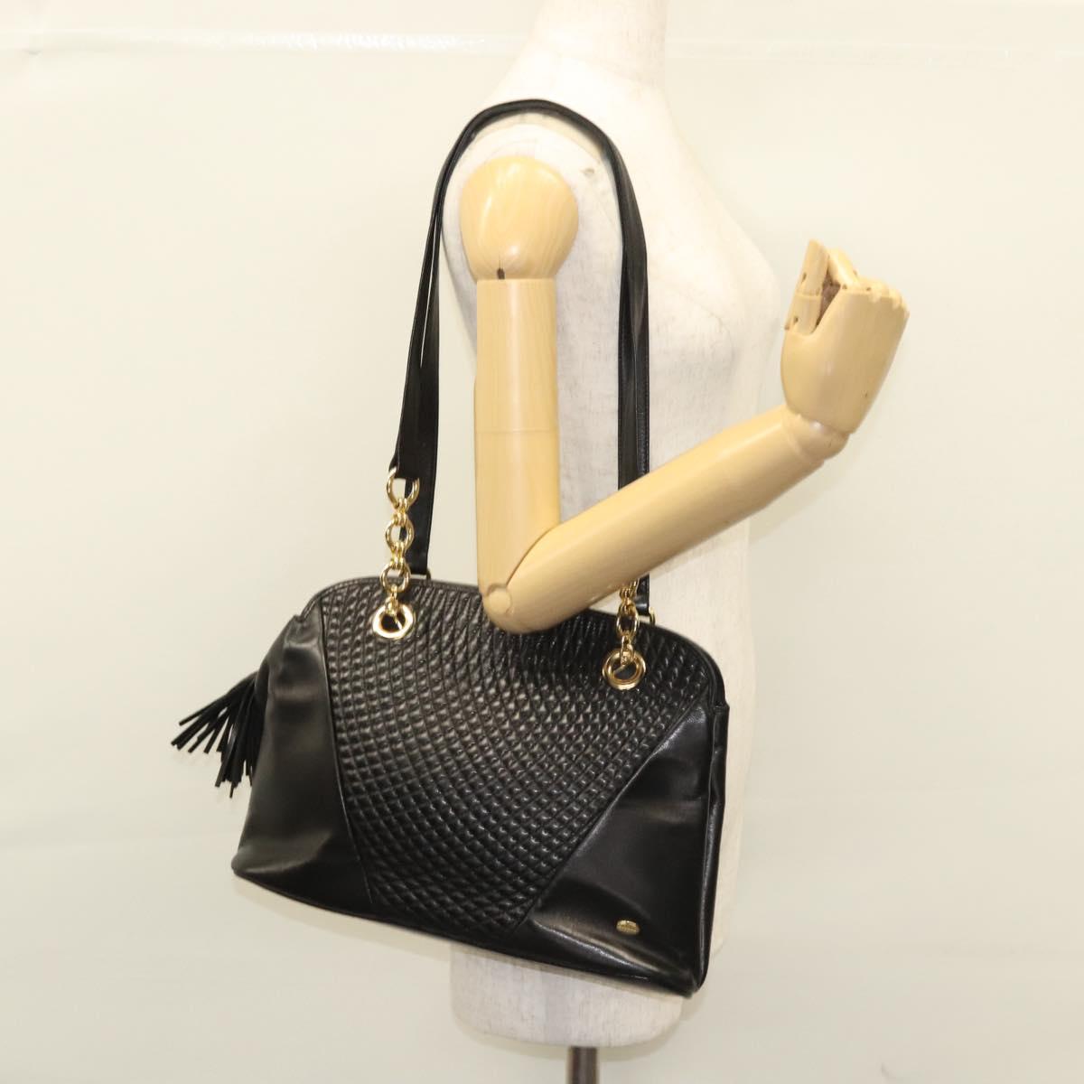 BALLY Shoulder Bag Leather Black Gold Auth 118003