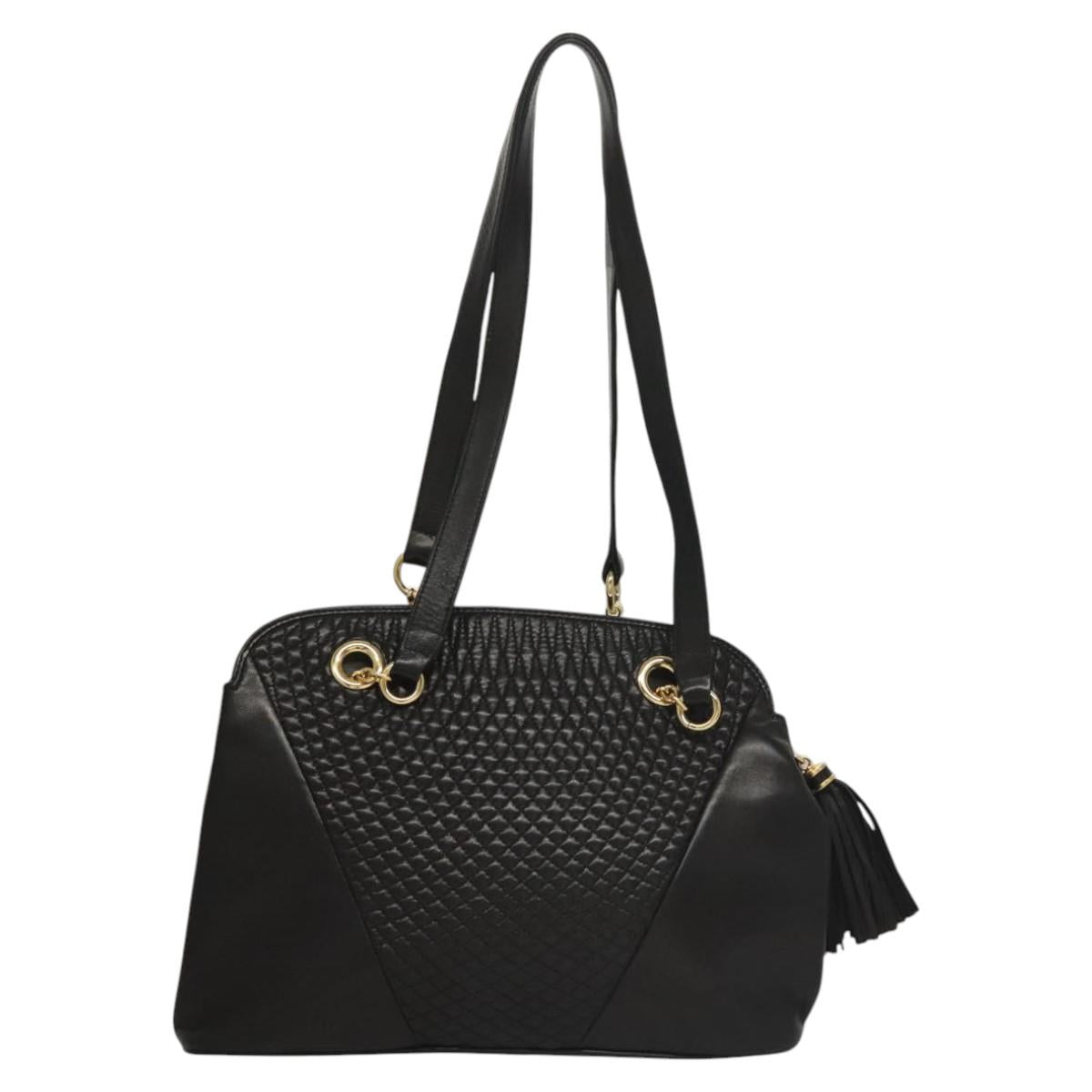 BALLY Shoulder Bag Leather Black Gold Auth 118003