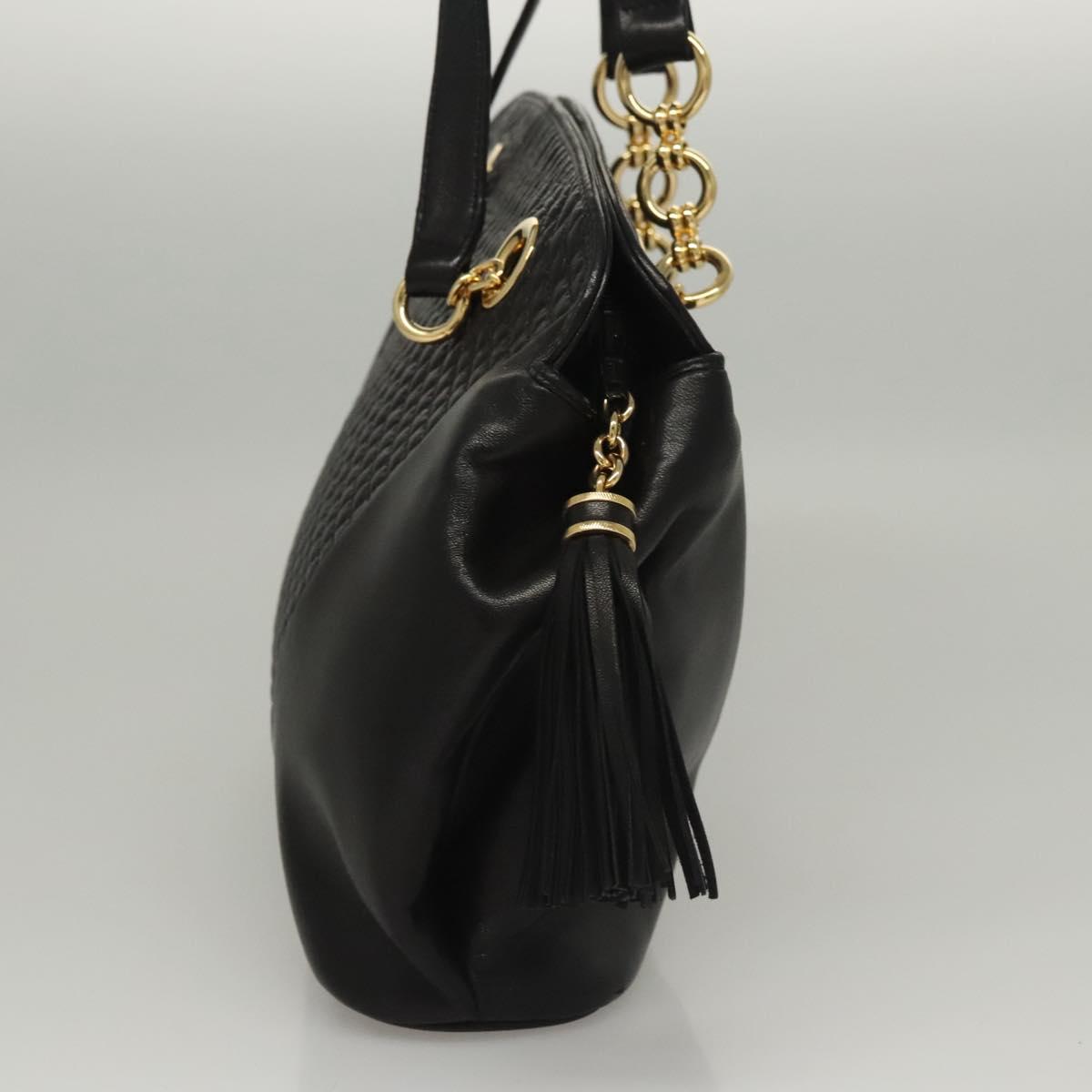 BALLY Shoulder Bag Leather Black Gold Auth 118003