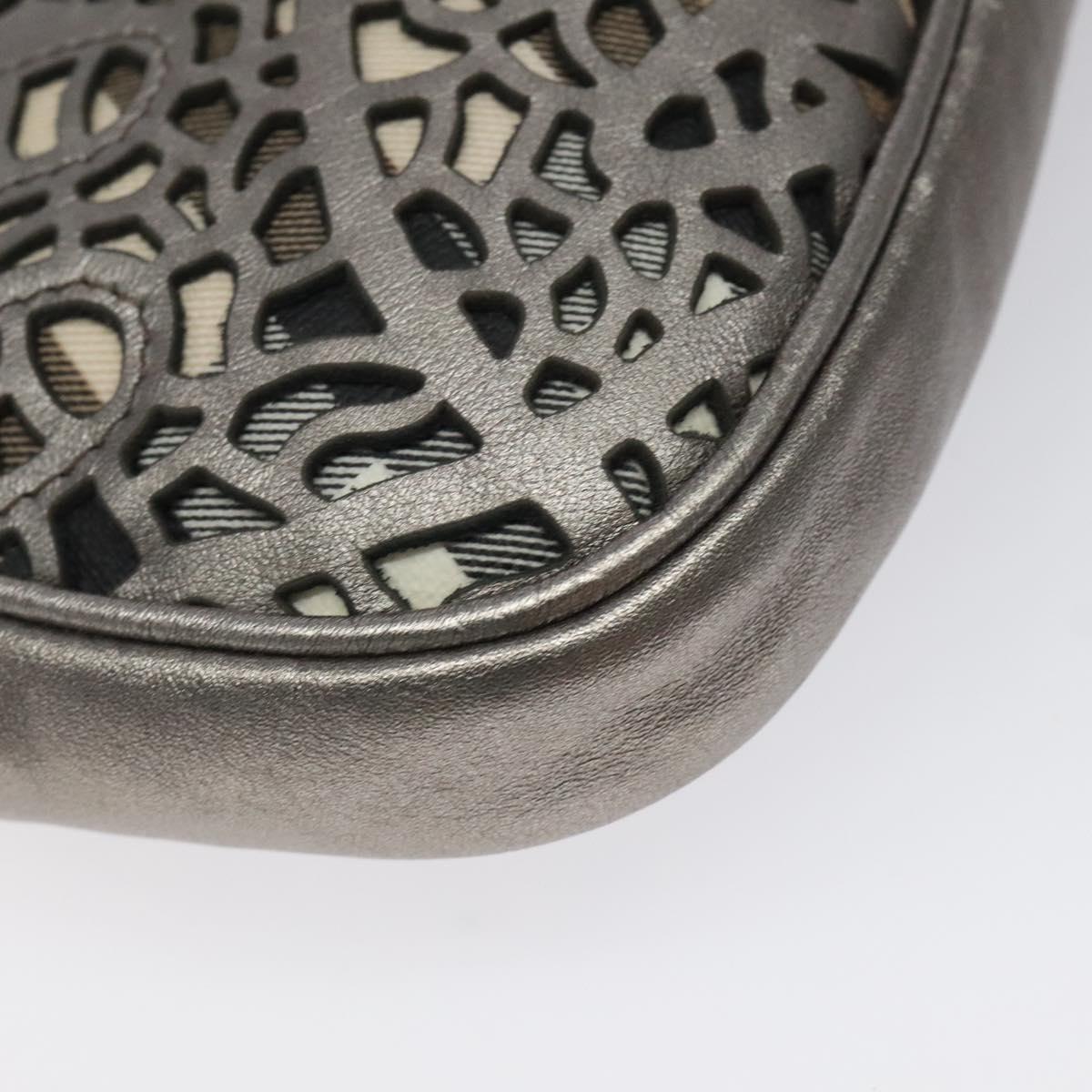 BURBERRY Nova Check Accessory Pouch Leather Silver Auth 118011