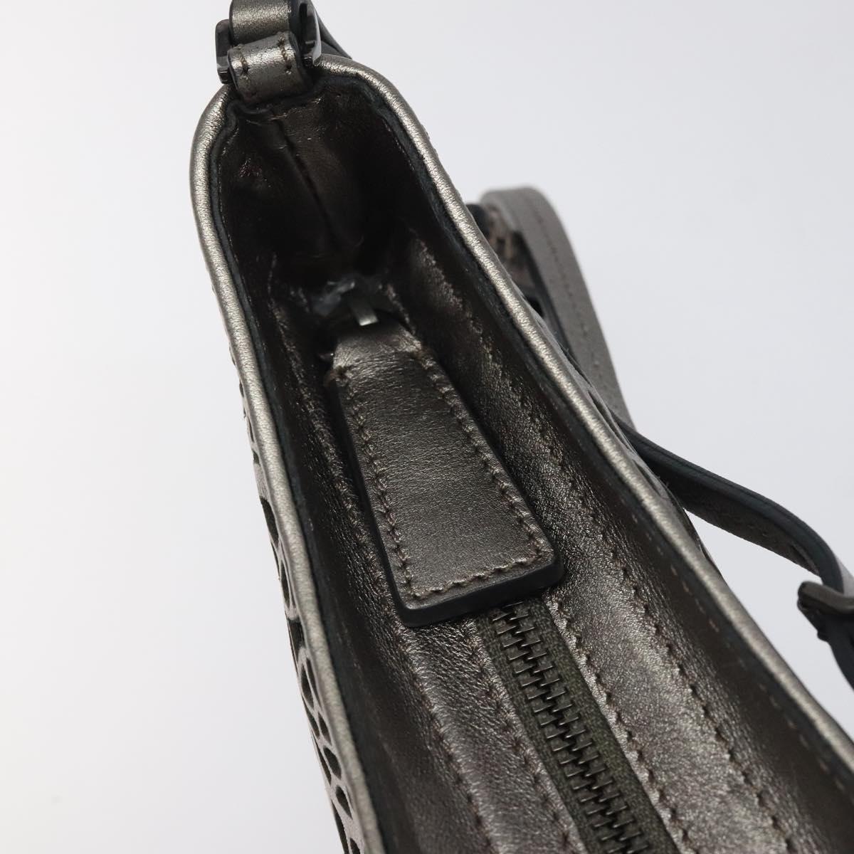 BURBERRY Nova Check Accessory Pouch Leather Silver Auth 118011