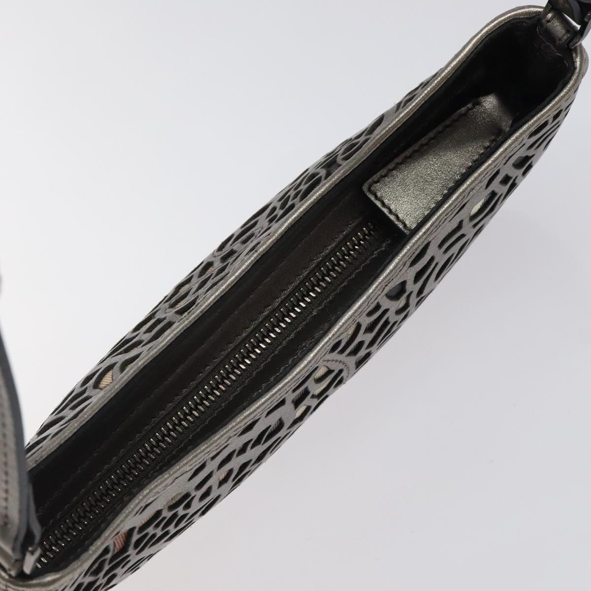 BURBERRY Nova Check Accessory Pouch Leather Silver Auth 118011