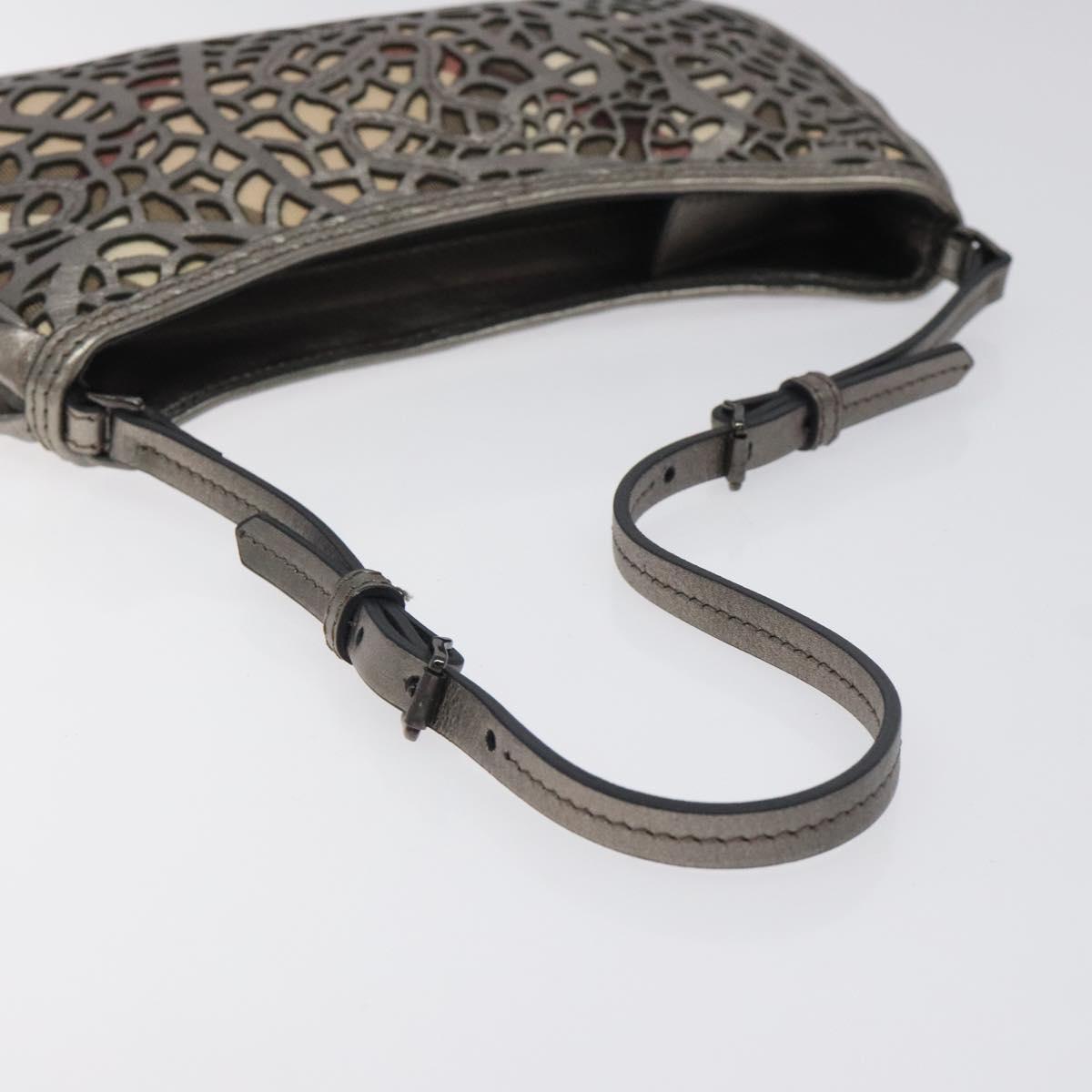 BURBERRY Nova Check Accessory Pouch Leather Silver Auth 118011