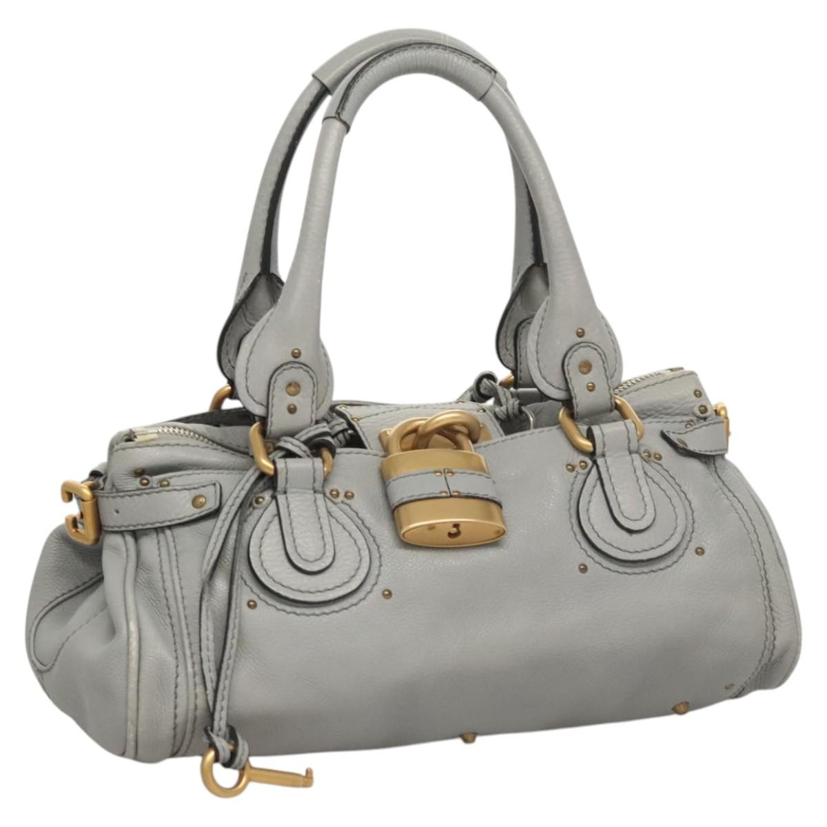 Chloe Paddington Hand Bag Leather Gray Gold Auth 118013
