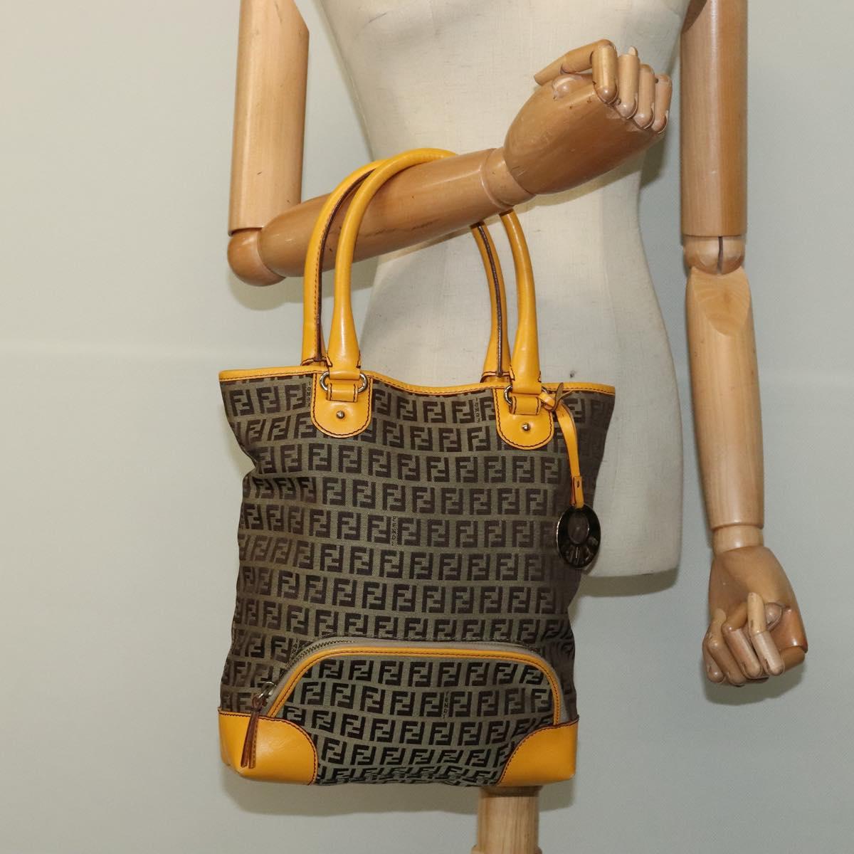 FENDI Zucca Canvas Hand Bag Beige Gold Auth 118014
