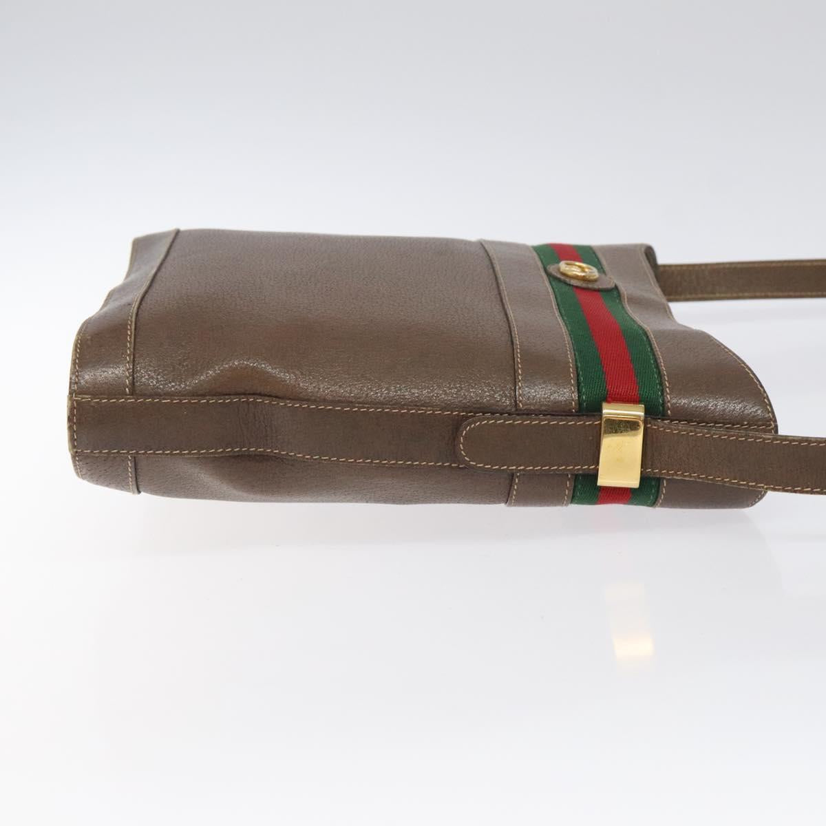 GUCCI Web Sherry Line Shoulder Bag Leather Brown Gold 001 01/13 0938 Auth 118015