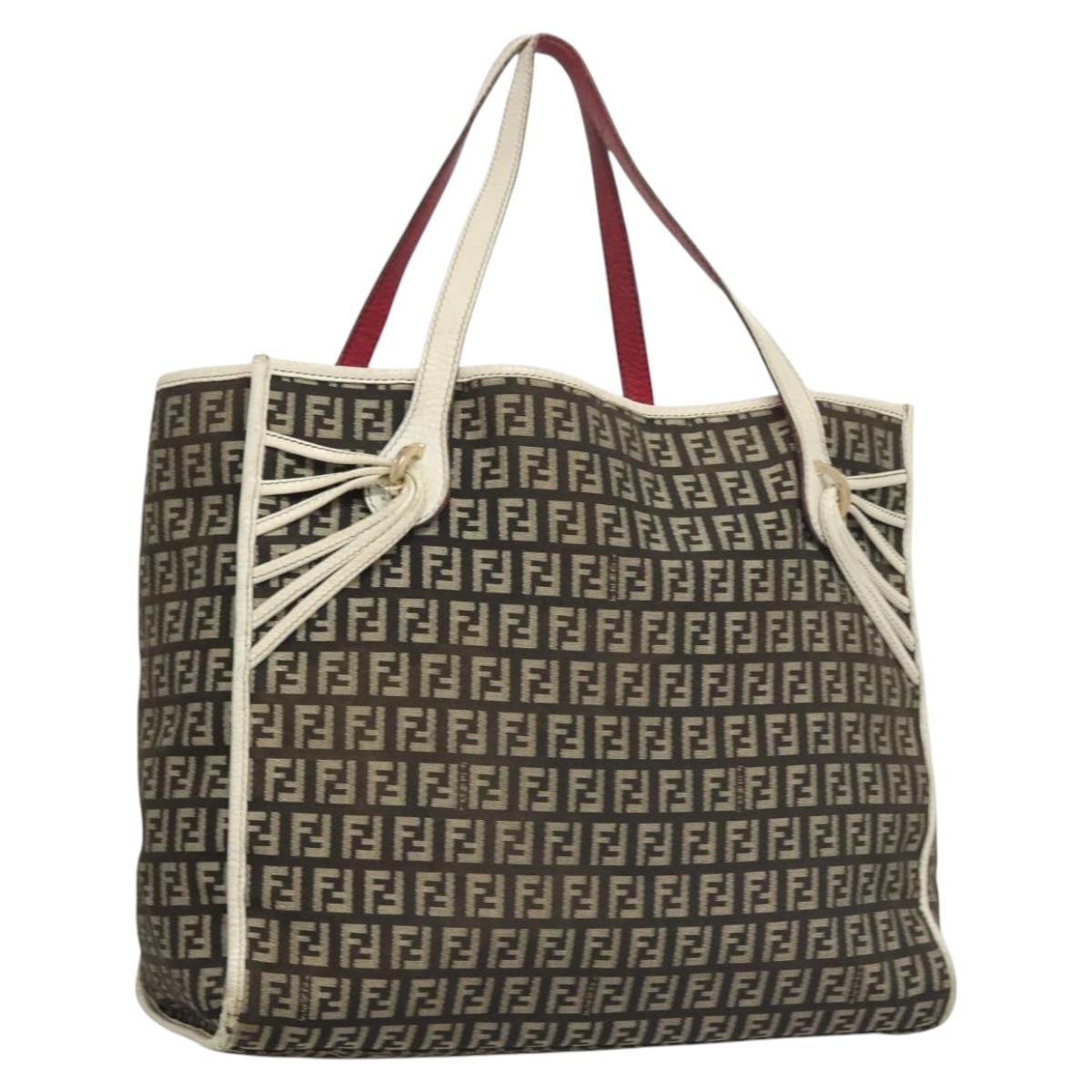 FENDI Zucchino Canvas Tote Bag Black Gold Auth 118016