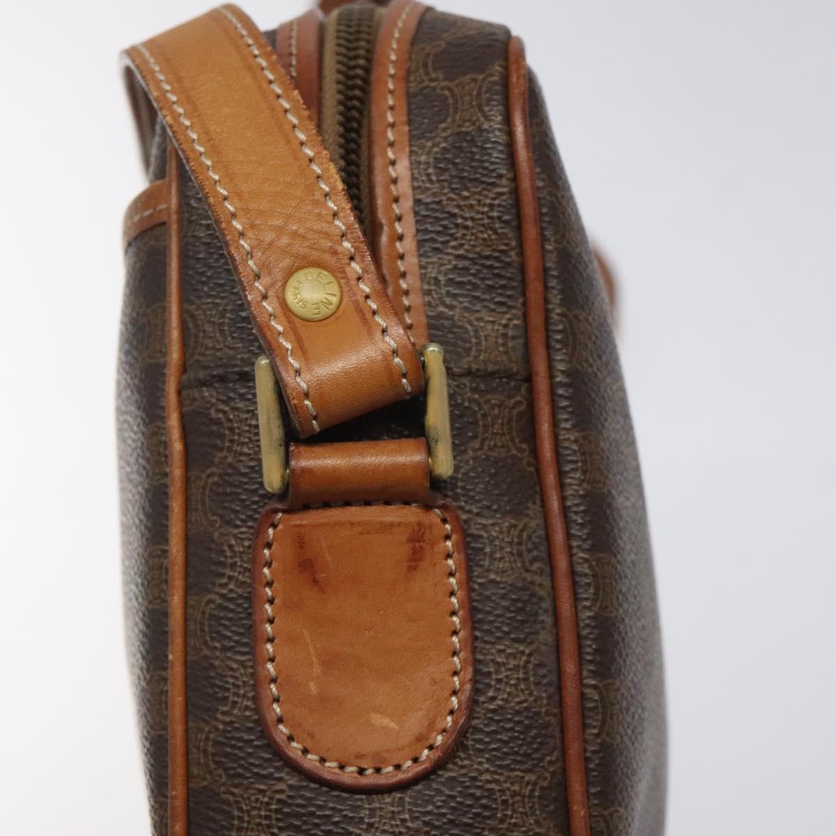 CELINE Macadam Canvas Shoulder Bag PVC Leather Brown Gold Auth 118020