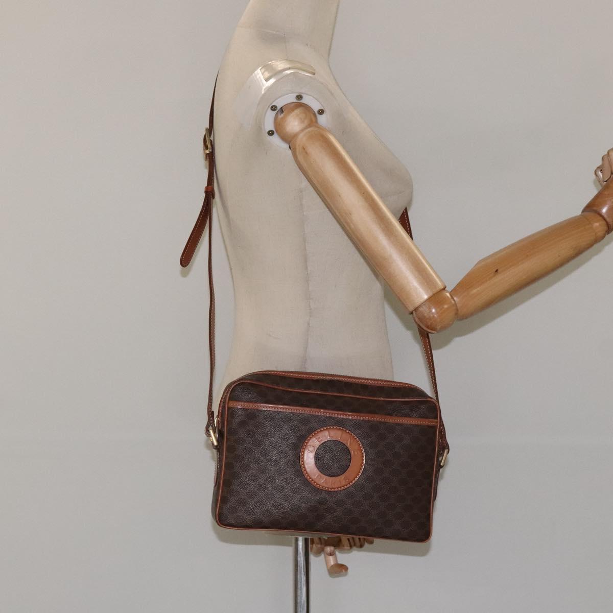 CELINE Macadam Canvas Shoulder Bag PVC Leather Brown Gold Auth 118020