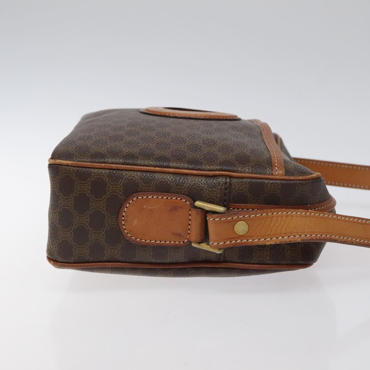 CELINE Macadam Canvas Shoulder Bag PVC Leather Brown Gold Auth 118020