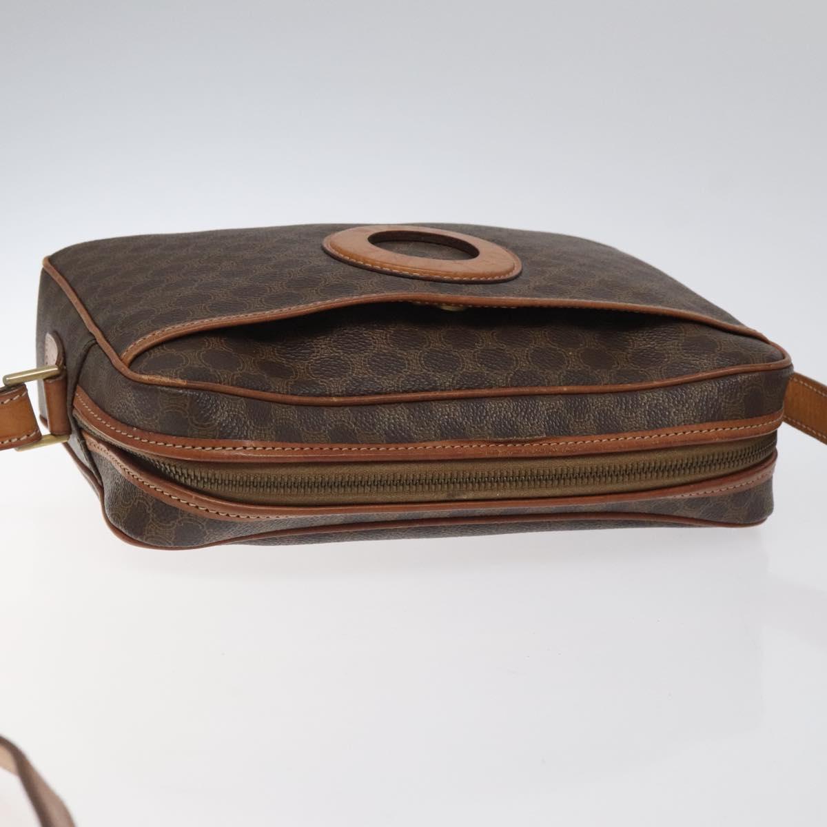 CELINE Macadam Canvas Shoulder Bag PVC Leather Brown Gold Auth 118020