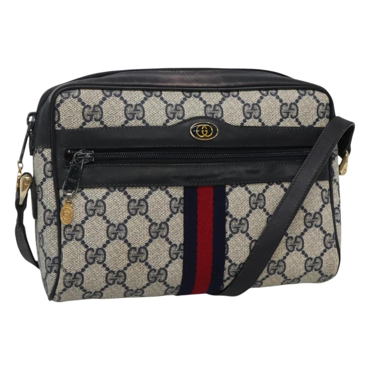 GUCCI GG Supreme Sherry Line Shoulder Bag PVC Navy Gold 32.001.3654 Auth 118021