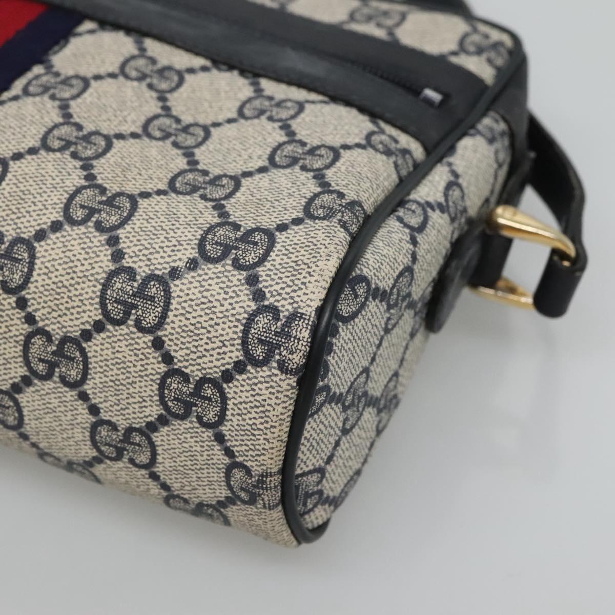 GUCCI GG Supreme Sherry Line Shoulder Bag PVC Navy Gold 32.001.3654 Auth 118021